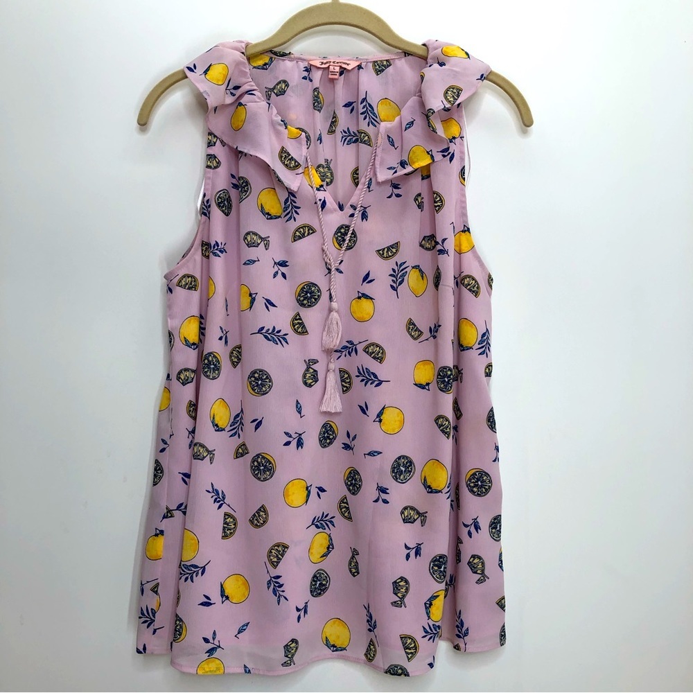 Juicy Couture pink with lemon print sleeveless blouse